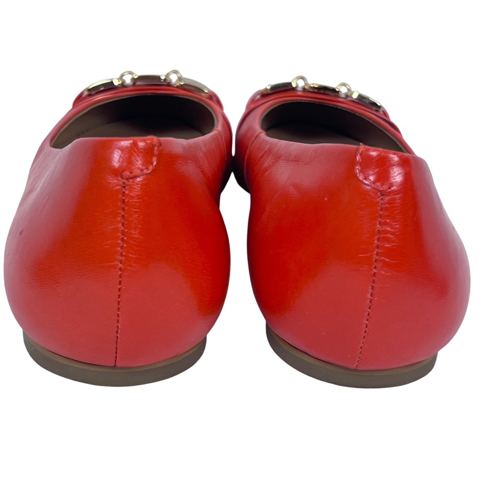 Talbots Red Orange Leather Ballet Flats Gold Detail Women Size 9B Round Toe * - Picture 7 of 9